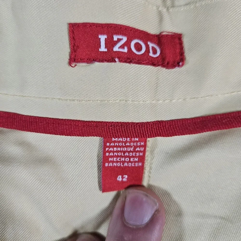 Lot Of 2 Izod Chino Shorts Men’s Size 42 Yellow Beige Flat Front Stretch Pockets